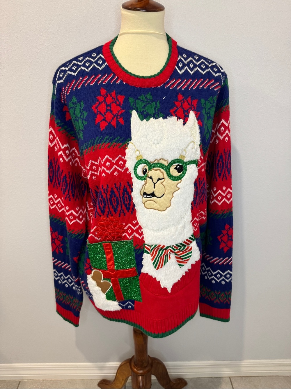Festive Llama Holiday Sweater for Women - Red, Blue, Green